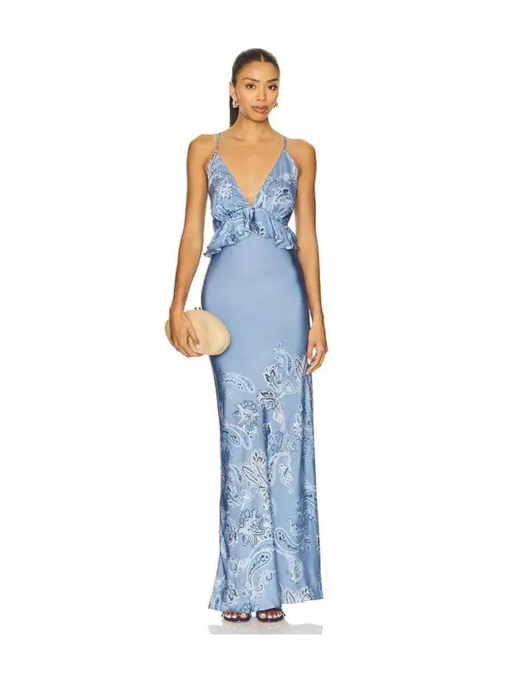 ROCOCO SAND  Cross Back Peplum Maxi Dress